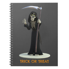 Caderno Espiral Trick or Treat. Cartoon Grim Reaper