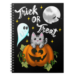 Caderno Espiral Trick or treat Halloween cat white