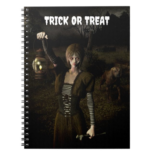 Caderno Espiral Trick or Treat. Thin female carrying lamp (Frente)