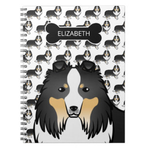 Caderno Espiral Tricolor Cartoon Sheltie Com Dog Bone & Name