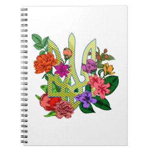 Caderno Espiral tridente tryzub da heráldica ucraniana flores flor
