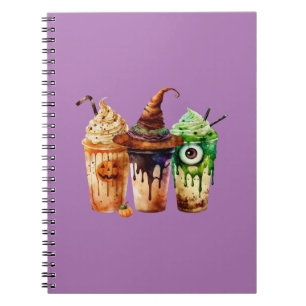 Caderno Espiral Trio de Aquarela de Bebida de Café de Halloween