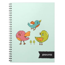 Caderno Espiral Trio de Aves Brancas Coloridas e Geladas