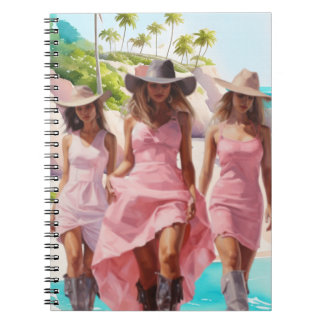 Caderno Espiral Trio de Cowgirl Costeira em Vestidos Rosa Colorido