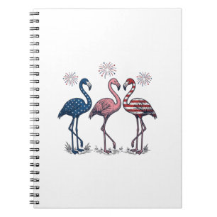Caderno Espiral Trio de Flamingos Patrióticos Design de Gravura Vi