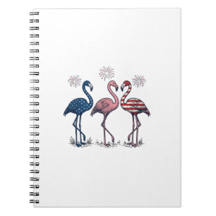 Caderno Espiral Trio de Flamingos Patrióticos Design de Gravura Vi