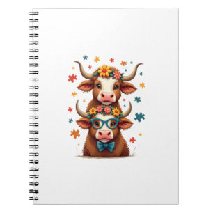 Caderno Espiral Trio de Vaca Highland Autismo Vintage Espiando Vac