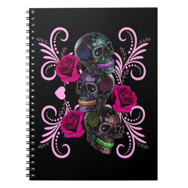 Caderno Espiral Triplo Dia Negro Dos Cascos Mortos Rosas Rosa (Frente)