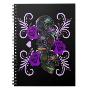 Caderno Espiral Triplo Dia Negro Dos Cascos Mortos Rosas Roxos