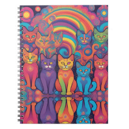Caderno Espiral Trippy Hippy Cats Vivid Color Psychedelic