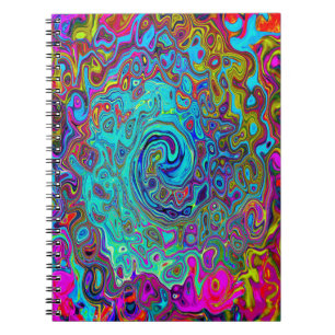 Caderno Espiral Trippy Sky Blue Abstrato Retro Liquid Swirl