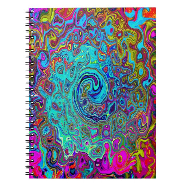 Caderno Espiral Trippy Sky Blue Abstrato Retro Liquid Swirl (Frente)