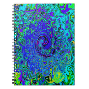 Caderno Espiral Trippy Violet Blue Abstrato Retro Liquid Swirl