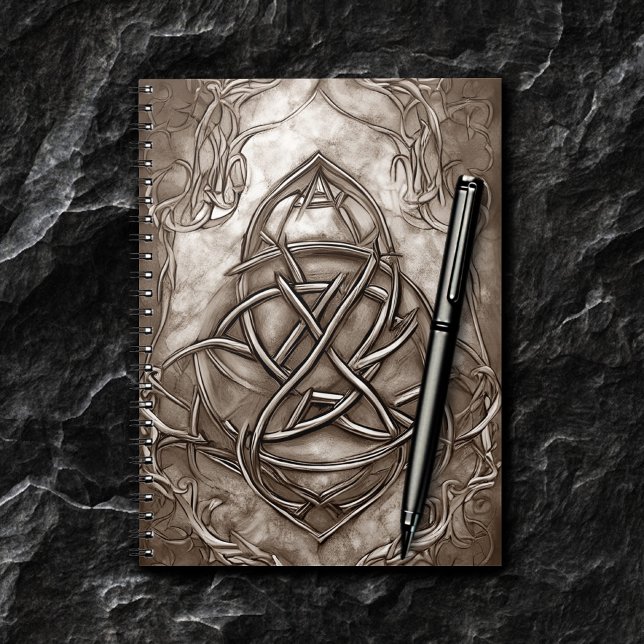 Caderno Espiral Triquetra Trinity Knot Sepia Faux Tin Metálico (Criador carregado)