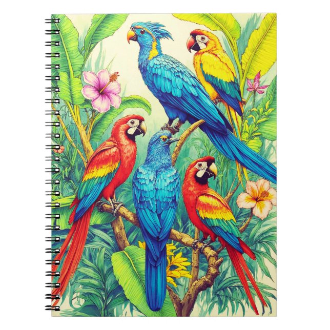 Caderno Espiral Tropical Birds Botanical Illustration (Frente)