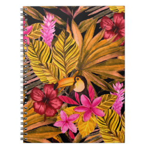 Caderno Espiral Tropical Flamingo: Padrão de Verão de Hibiscus