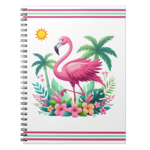 Caderno Espiral Tropical/Flórida rosa flamingo