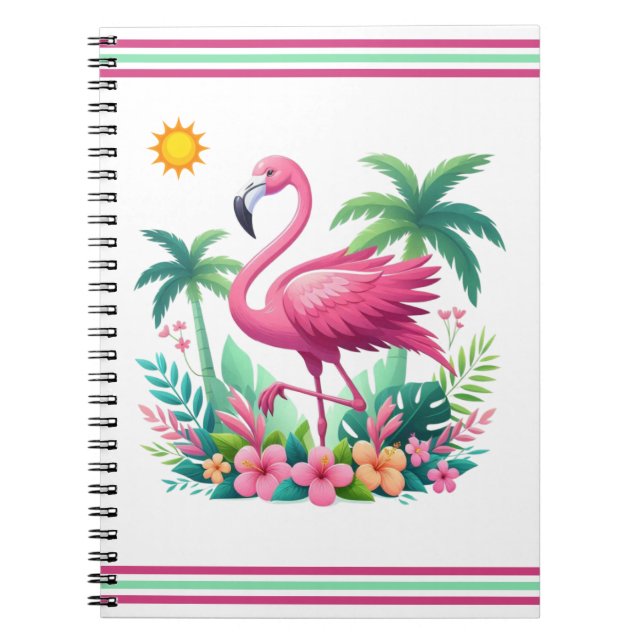Caderno Espiral Tropical/Flórida rosa flamingo (Frente)