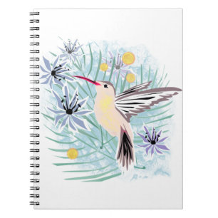 Caderno Espiral Tropical flowers, hummingbirds.
