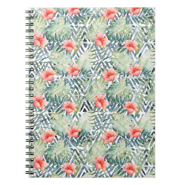 Caderno Espiral Tropical Hibiscus Tribal Floral (Frente)