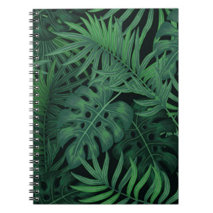 Caderno Espiral Tropical Night Green: Padrão Vegetal Exótico