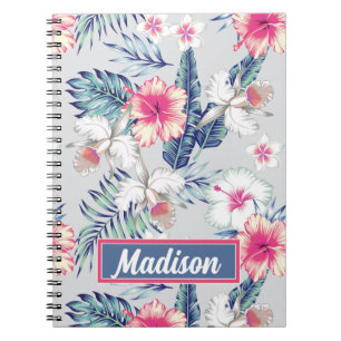 Caderno Espiral Tropical Orchid Floral Pattern