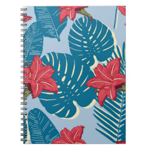 Caderno Espiral Tropical Palm seamless leaf blue pattern