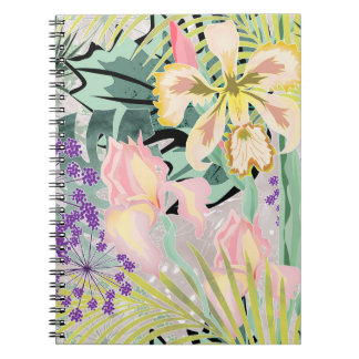 Caderno Espiral Tropical pattern with orchids.