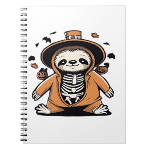 Caderno Espiral Truque de preguiça de esqueleto assustador ou trat