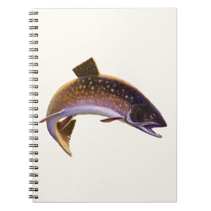 Caderno Espiral Truta, Ilustração Antiga de Pesca Esportiva para P