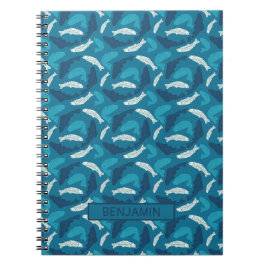 Caderno Espiral Truta Personalizada de Azul e de Marfim, Peixes Pa