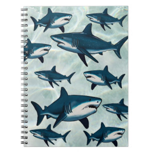Caderno Espiral Tubarão branco azul elegante