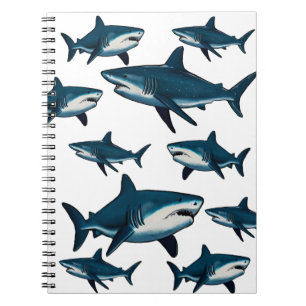 Caderno Espiral Tubarão branco azul elegante