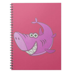 Caderno Espiral Tubarão-Cartoon Grande Rosa