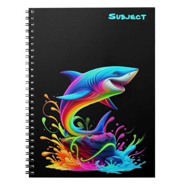 Caderno Espiral Tubarão Colorido Espalhando Água (Frente)