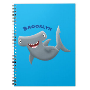 Caderno Espiral Tubarão-martelo de desenho animado engraçado e fof