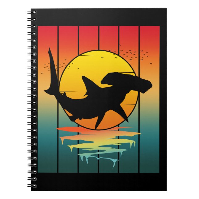 Caderno Espiral Tubarão Martelo Vintage Pôr do Sol  (Frente)