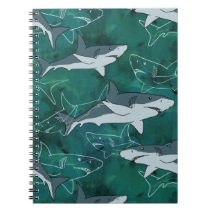Caderno Espiral Tubarões, marinhos, marinhos, peixes, predadores,