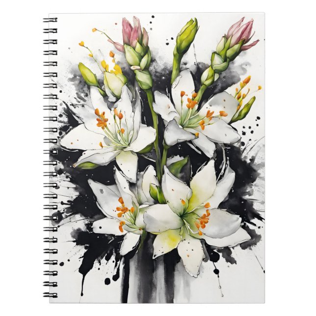 Caderno Espiral Tuberose - Flores em aquarela (Frente)