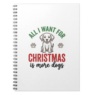 Caderno Espiral Tudo Que Quero no Natal É Mais Cães Desenho Vintag