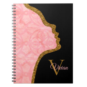 Caderno Espiral Tulip Cor-De-Rosa E Glitor Dourado Nome Do Monogra