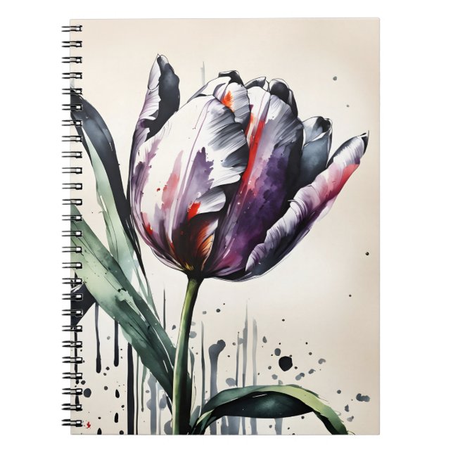 Caderno Espiral Tulipa - Flores em aquarela (Frente)
