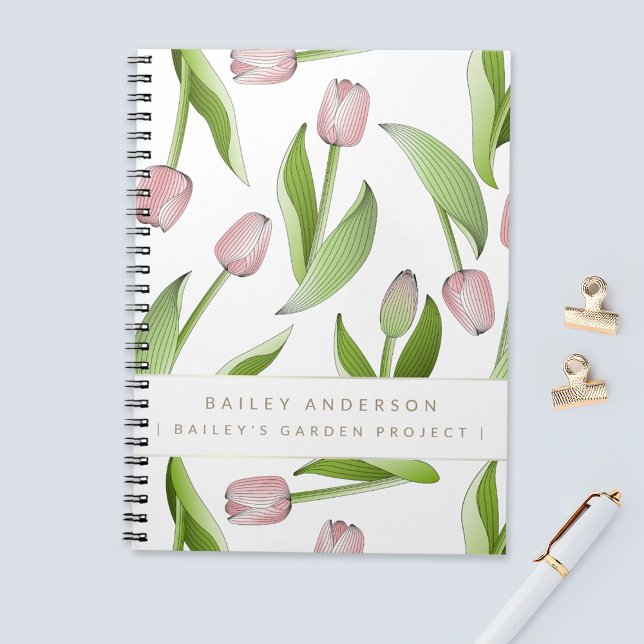 Caderno Espiral Tulipa Rosa Moderna Personalizada (Criador carregado)