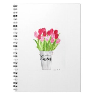Caderno Espiral Tulipas Aquarela Felz pascoa Floral Rosa elegante