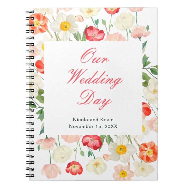 Caderno Espiral Tulipas e Daffodils - Planeador de Casamentos de p (Frente)