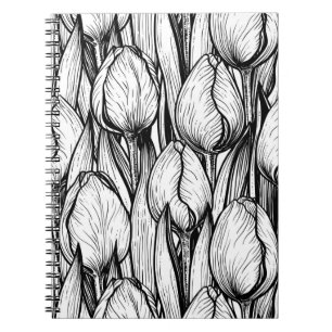 Caderno Espiral Tulipas em preto e branco