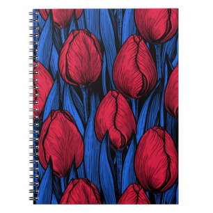 Caderno Espiral Tulipas em vermelho e azul