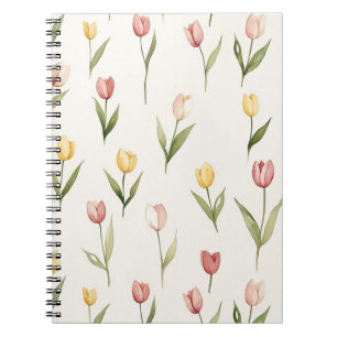 Caderno Espiral Tulipas Flores Amarelas Rosas  