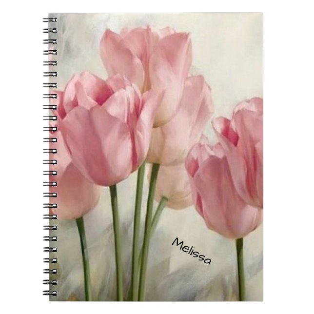 Caderno Espiral Tulipas Rosa Bonito Personalizadas (Frente)