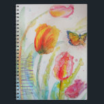 Caderno Espiral Tulipas Rosa Tulipas Floral Watercolor Mulher Nome<br><div class="desc">Notebook Colorido de Tulips e Borboleta Aquarela Womans/Girls Name,  com um nome totalmente personalizável. Um design floral glorioso. Projetado a partir das minhas pinturas de aquarela originais,  que pintei a partir do meu próprio jardim floral.</div>